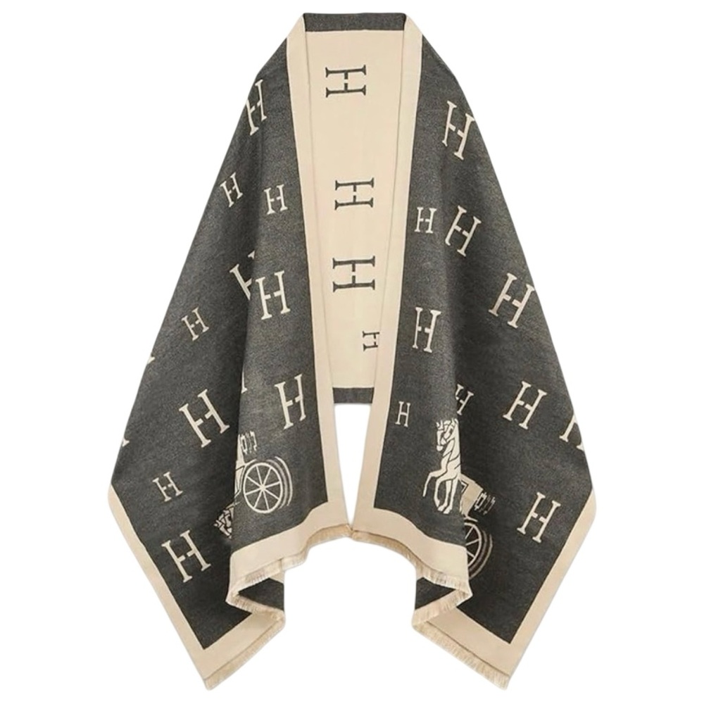 Source Unknown Horse Poncho Scarf  Charcoal Grey & Cream
